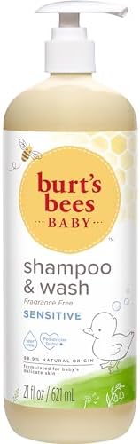 Burt's Bees Baby Sensitive Shampoo and Wash, Fragrance Free, Tear Free, Pediatrician Tested, 98.9% Natural Origin, 21 Fluid Ounces