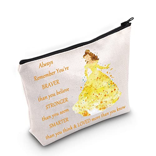 WZMPA Princess Cosmetic Makeup Bag Fairy Tales Fans Gifts You Are Braver Stronger Smarter Than You Think Belle Makeup Zipper Pouch Bag For Women Girls (Always Bellee)