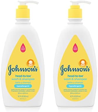 Johnson's Baby Head-To-Toe Gentle Baby Body Wash & Shampoo, Tear-Free, Sulfate-Free & Hypoallergenic Bath Wash & Shampoo for Sensitive Baby Skin, Washes Away 99.9% Of Germs, 2 Pack, 18 fl. Oz