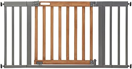 Summer Infant West End Extra Wide Safety Pet and Baby Gate,36'-60' Wide,30' Tall,Pressure or Hardware Mounted,Install Wall to Wall in Doorway or Stairway, Auto Close Walk-Thru Door-Oak Wood and Metal