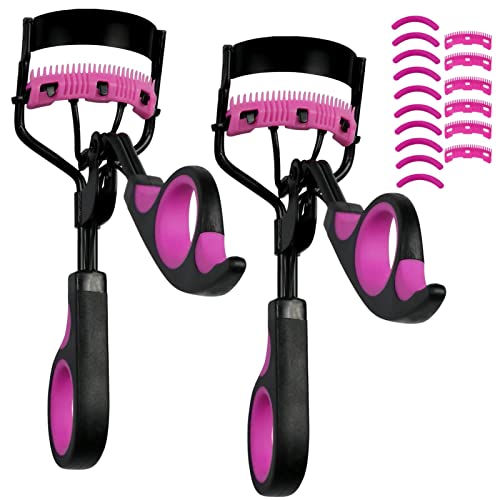 Eyelash Curlers with Comb 2 Pack IMMER LIEBEN Lash Curler with 10 Replacement Refills, 6 Combs, 10 Seconds Curl and Lifted Lashes Black and Purple