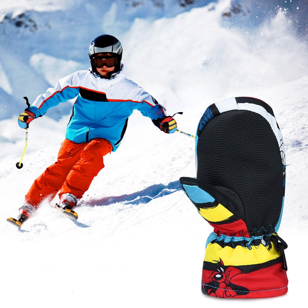 Kids Ski Gloves, Thick Thinsulate Lined Waterproof Windproof Winter Mittens for Kids between 4-5 Years Old, Red, M