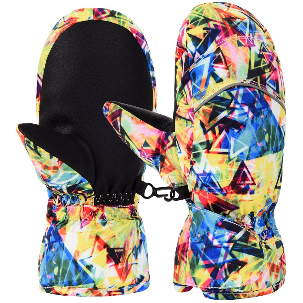 Kids Ski Gloves, Thick Thinsulate Lined Waterproof Windproof Winter Mittens for Kids between 4-5 Years Old, Red, M