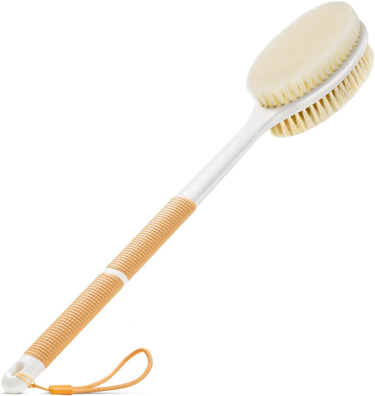 Body Scrubber Anti Slip for Shower,Shower Brush Long Handle with Stiff and Soft Bristles,Body Wash Exfoliating Back Scrubber for Bath or Dry Brushing Body Brush(Orange)