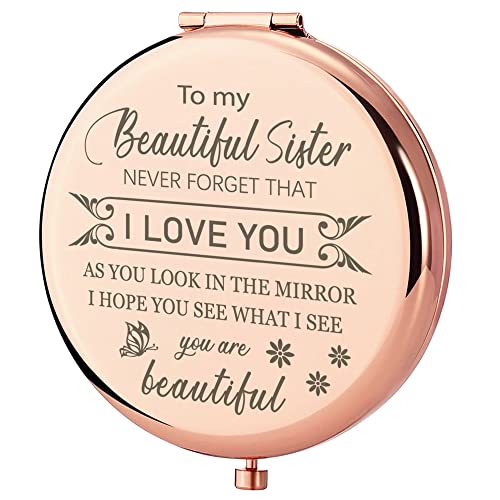 GAOLZIUY Compact Mirror Gifts from Sister, Rose Gold Compact Mirror for Big/Litter Sister, Birthday Gifts for Sister Graduation, Valentine, Mothers Day, Thanksgiving