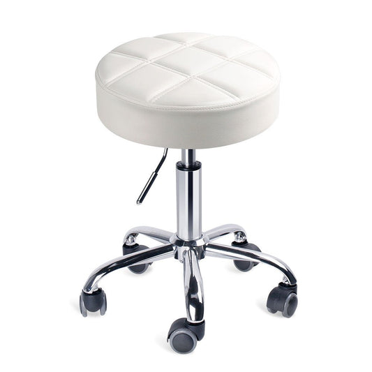 Leopard Round Rolling Stools, Adjustable Work Medical Stool with Wheels (White)