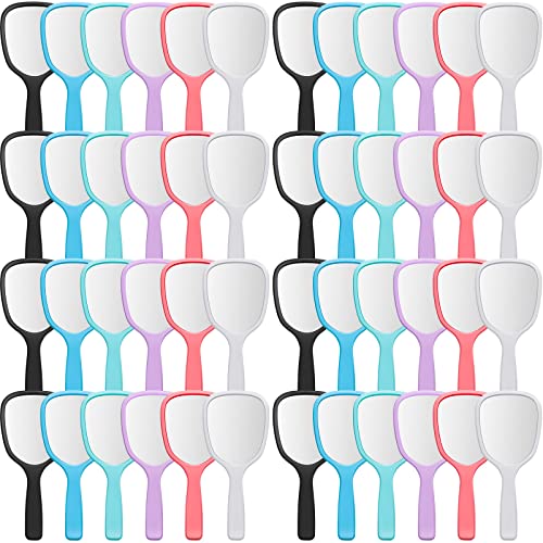 Hand Handheld Mirror with Handle Plastic Compact Travel Makeup Cosmetic Mirror Small Personal Portable Hand Held Mirror for Home, Vanity, Camping, 7.09 x 3.15 Inches, 6 Colors (50 Pieces)