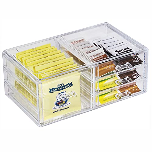 Cq acrylic Clear Cosmetics Organizer Stackable Makeup Storage Drawers,4 Drawers for The Home Edit Containers For Jewelry Hair Accessories Nail Polish Lipstick Make up Marker Pen