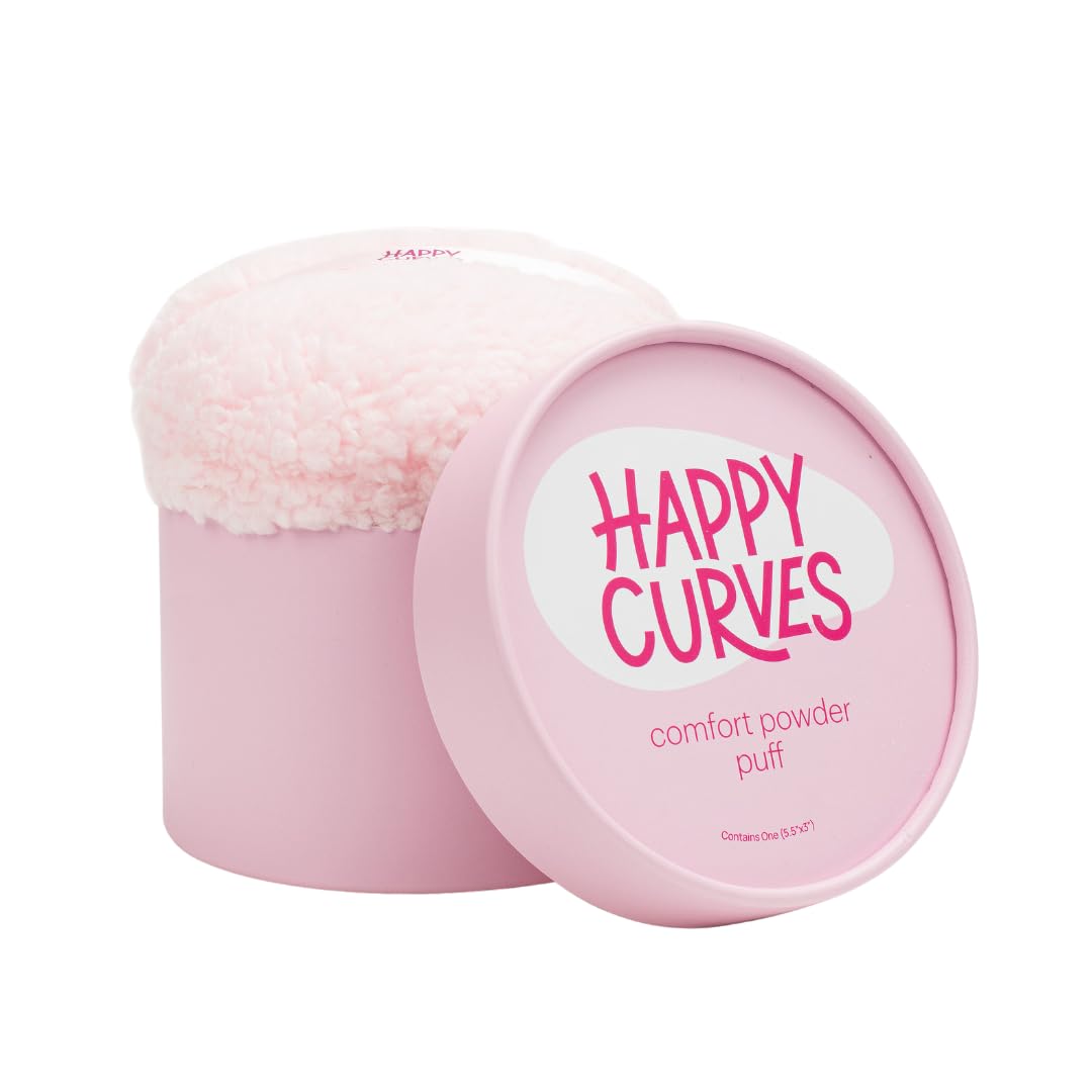 Happy Curves Comfort Powder Puff - Large Powder Puff for Body Powder Applicator with Storage Container, Compatible with Women's Talc-Free(Powder Sold Separately)