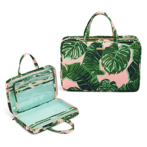 Conair Travel Makeup Bag, Large Toiletry and Cosmetic Bag with Internal Organizer, Perfect for Weekend Getaways or Long Vacations, Weekender Shape in Pink Palm Print