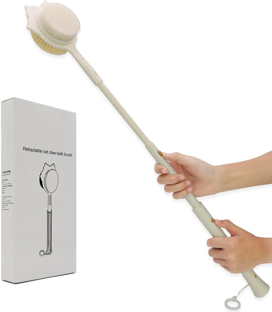 28 Inches Retractable Long Handle Shower Brush, Double-Sided Long Handled Bath Sponge, Shower Loofah with Handle, Back Exfoliator for Shower, Shower Back Brush, Perfect for Elderly and Pregnant Women