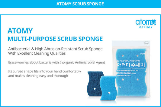 Atomy Scrubber Antibacterial Multi-Purpose Sponge Cleaning Qualities 4pcs NEW
