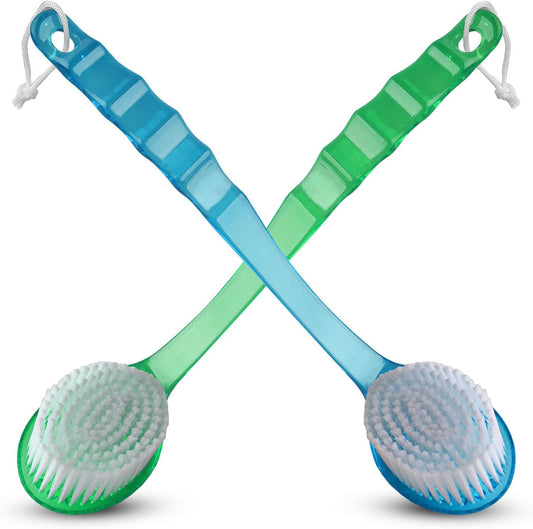 2-Pack Bath Body Brush - Long Handle Back Shower Brush Exfoliating Back, Body, and Feet Scrubber (Blue & Green)