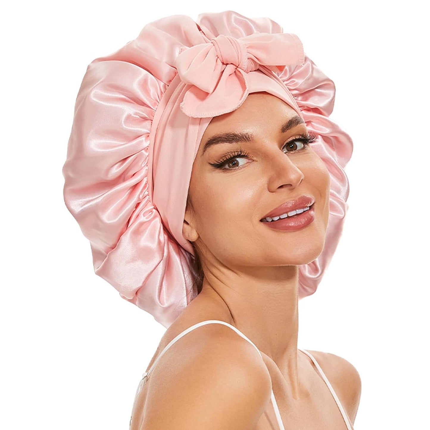 Large Silk Bonnet for Sleeping, Satin Hair Bonnet for Sleeping with Tie Band, Double Layer Satin Bonnets for Women Natural Curly Hair Shower cap
