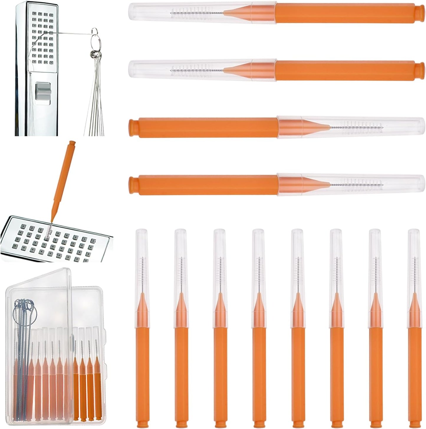 Shower Head Cleaner Brushes, Shower Head Cleaning Picks Shower Head Cleaning Brush Buid Up Mineral Cleaning Brush for Small Holes Gaps Nozzles Crevices with Store Box