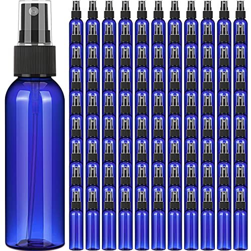Nuogo 100 Pack Plastic Spray Bottles 2 Oz Reusable Mini Perfume Refillable Bottle Travel Size Mist Bottle Sprayer Empty Spritz Bottle for Household Use, Essential Oil, Cleaning (Blue)