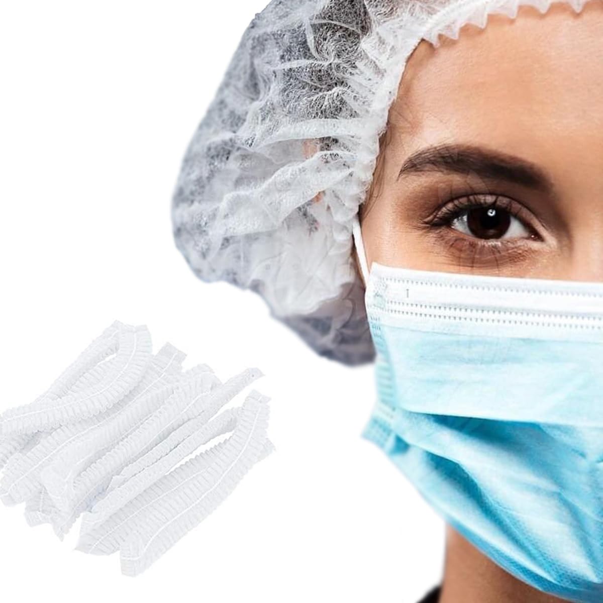 100Pcs, White Disposable Nonwoven Hair Net, Disposable Bouffant Caps, Nonwoven Elastic Head Cover for Hospital Salon Spa Catering Food Service Kitchen Men & Women Hair Caps - 21 inch