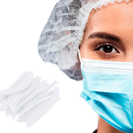 100Pcs, White Disposable Nonwoven Hair Net, Disposable Bouffant Caps, Nonwoven Elastic Head Cover for Hospital Salon Spa Catering Food Service Kitchen Men & Women Hair Caps - 21 inch