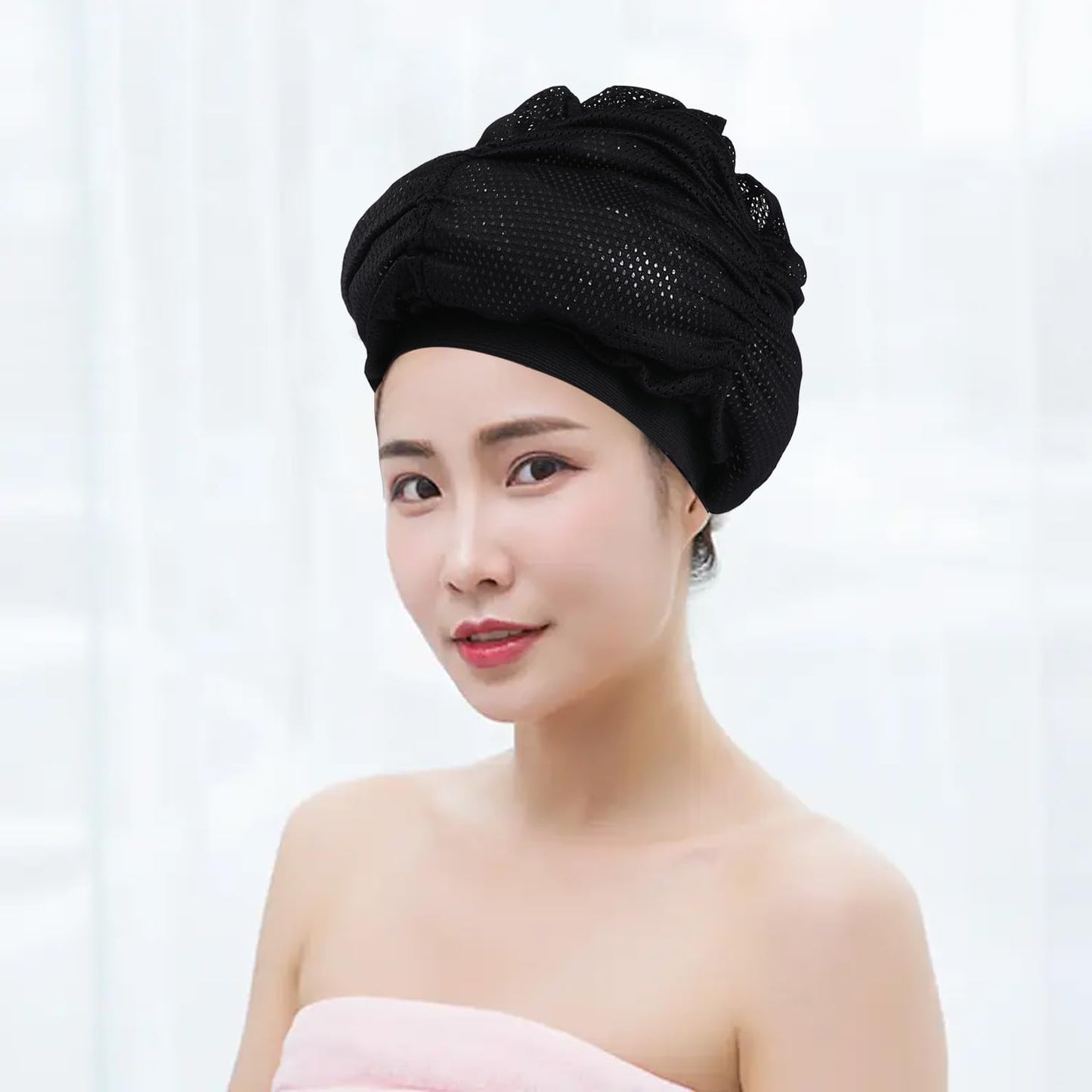 Net Plopping Cap for Drying Curly Hair, Net Plopping Cap, Adjustable Net Plopping Cap For Drying Curly Hair, Curly Hair Bonnet, Net Plopping Cap, Net Plopping Cap for Fast Dry (Net plopping cap-Black)