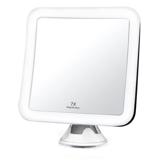 Fancii 7x LED Lighted Magnifying Makeup Mirror with Strong Suction - 6.5" wide, Natural Daylight, Cordless Portable Vanity Mirror with Lights (Square) - Mira 7