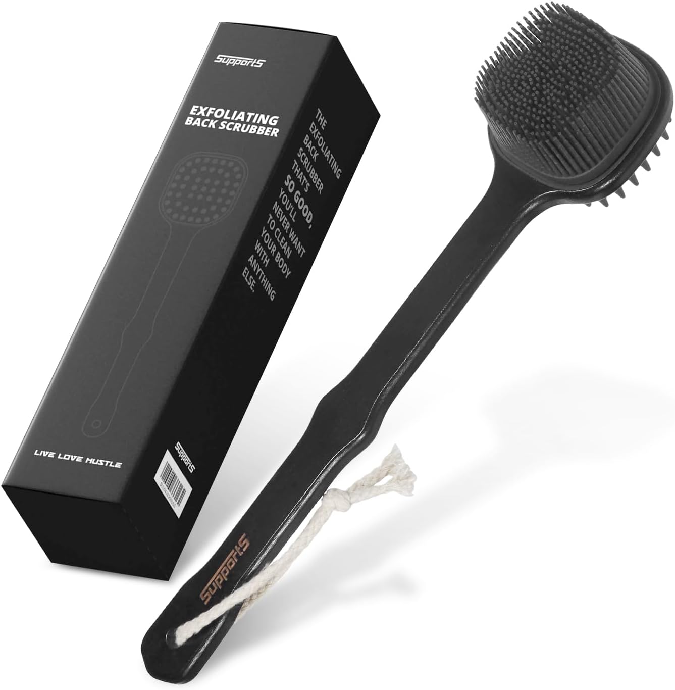 Silicone Back Scrubber for All Skin Types – Dual Sided Silicone Body Scrubber Brush for Full Body Deeply Cleanses, Exfoliates Skin Ergonomic Silicone Bath Scrubber (Black Back Scrubber)