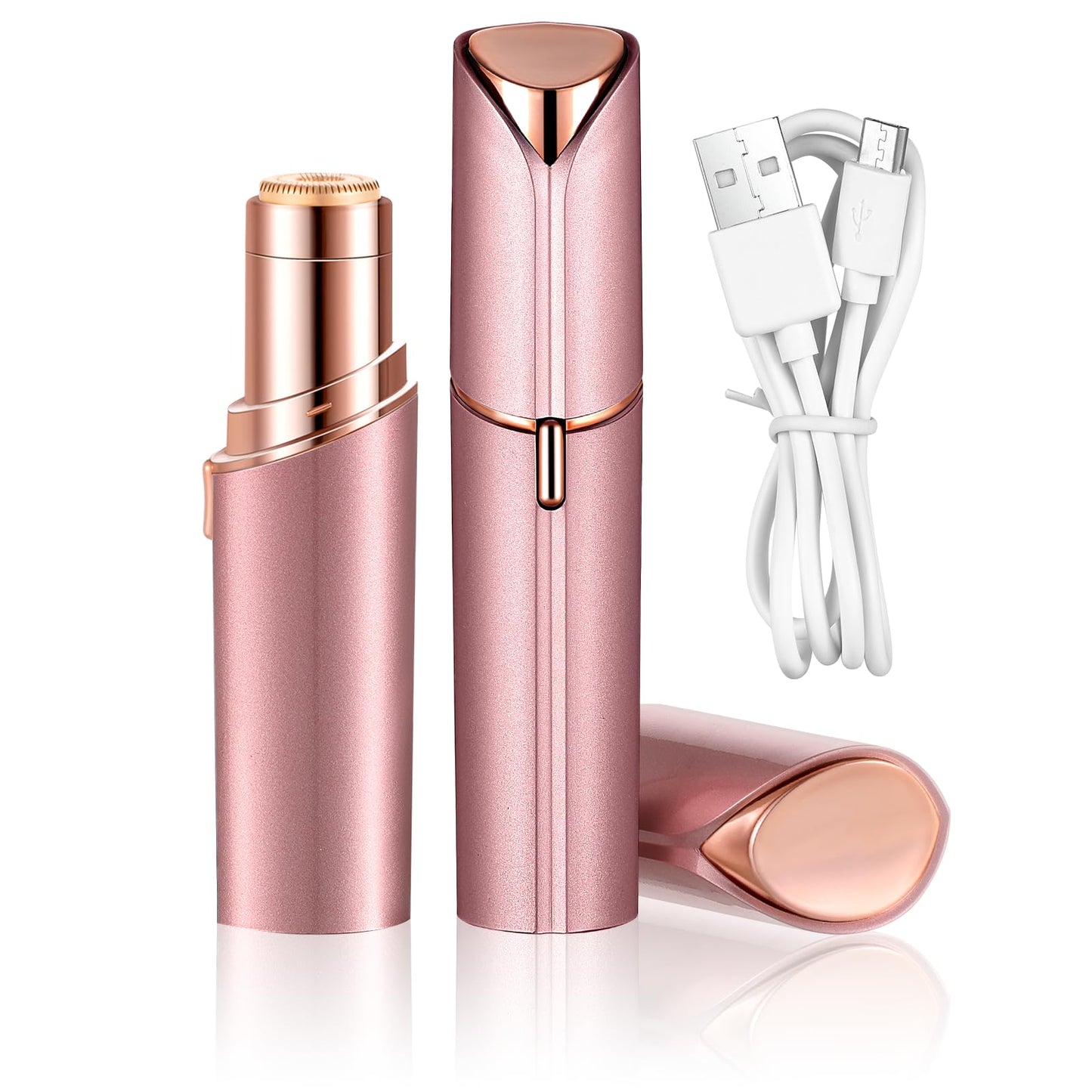 Facial Hair Removal for Women, Mini Epilator Portable Anytime, Suitable for Facial Bikini Peach Fluff on Beard Lips Chin, USB Charging(Rose Gold)