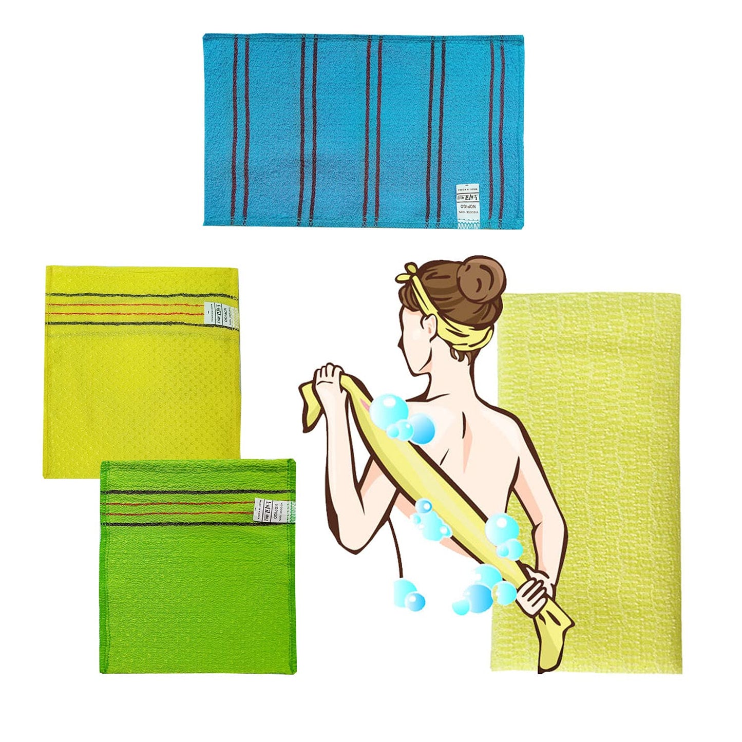 NOPIGO Korean Asian Exfoliating Bath Washcloth Mitt for Remove Dead Skin.Exfoliating Body Scrubber.Exfoliating Gloves for Body Scrub (Multi 4)