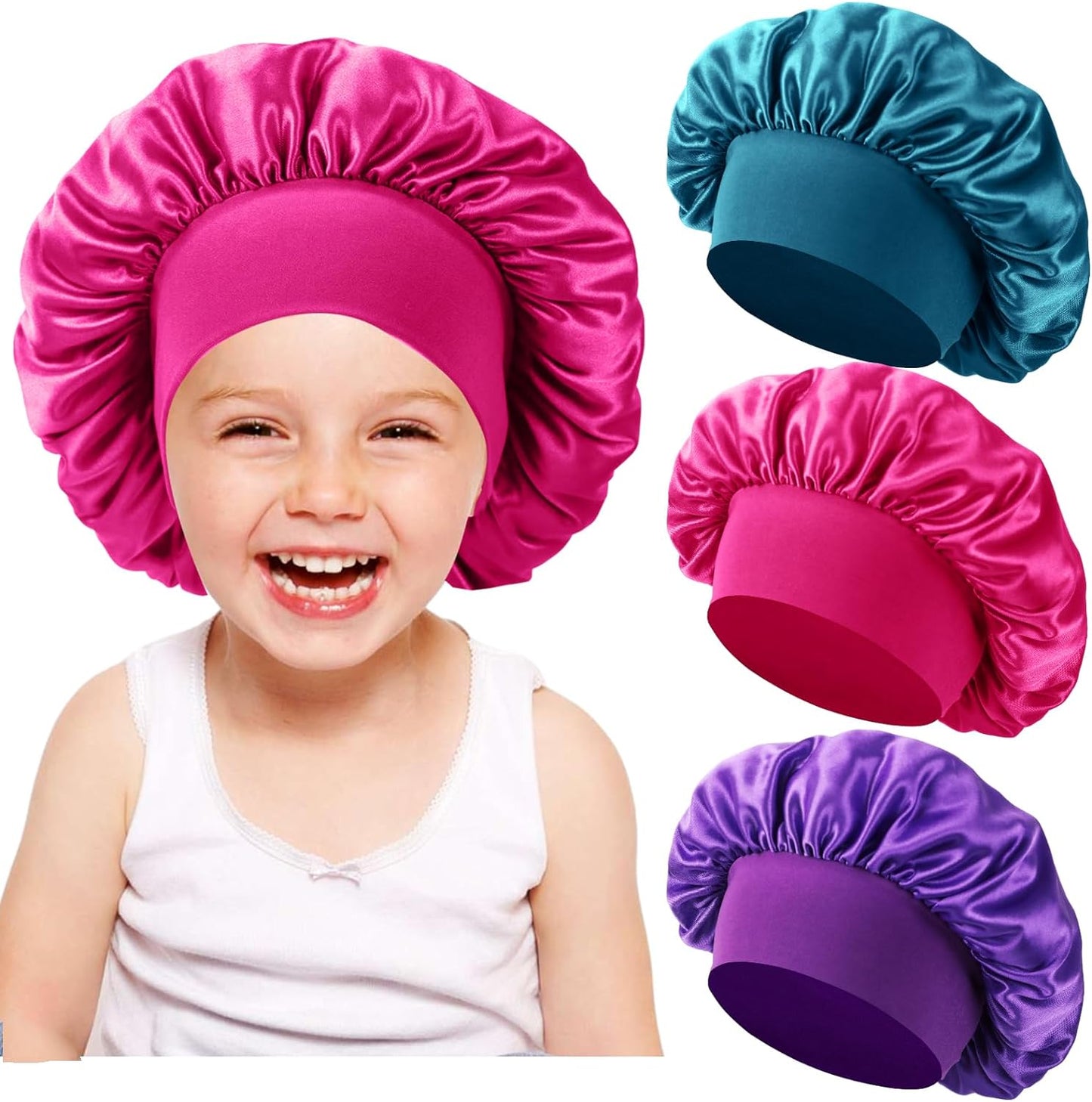 3 PCS Kids Bonnets for Girls,Silk Bonnet for Sleeping Kids,Bonnet for Kids,Toddler Bonnet for Boys and Girls