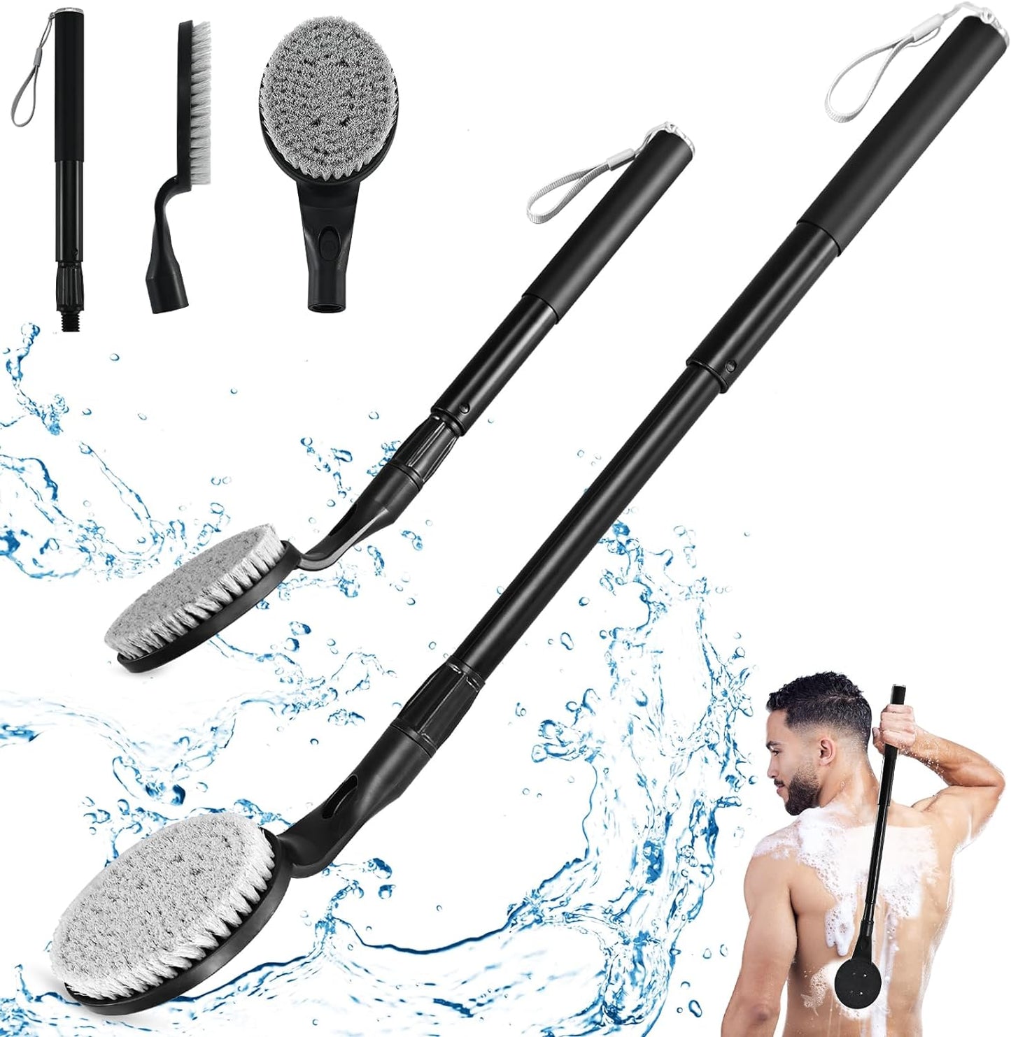 Back Scrubber Anti Slip for Shower, 25.7” Telescopic Back Bath Brush for Shower, Back Scrubber, Exfoliation and Improved Skin Health for Elderly with Limited Arm Movement, Disabled