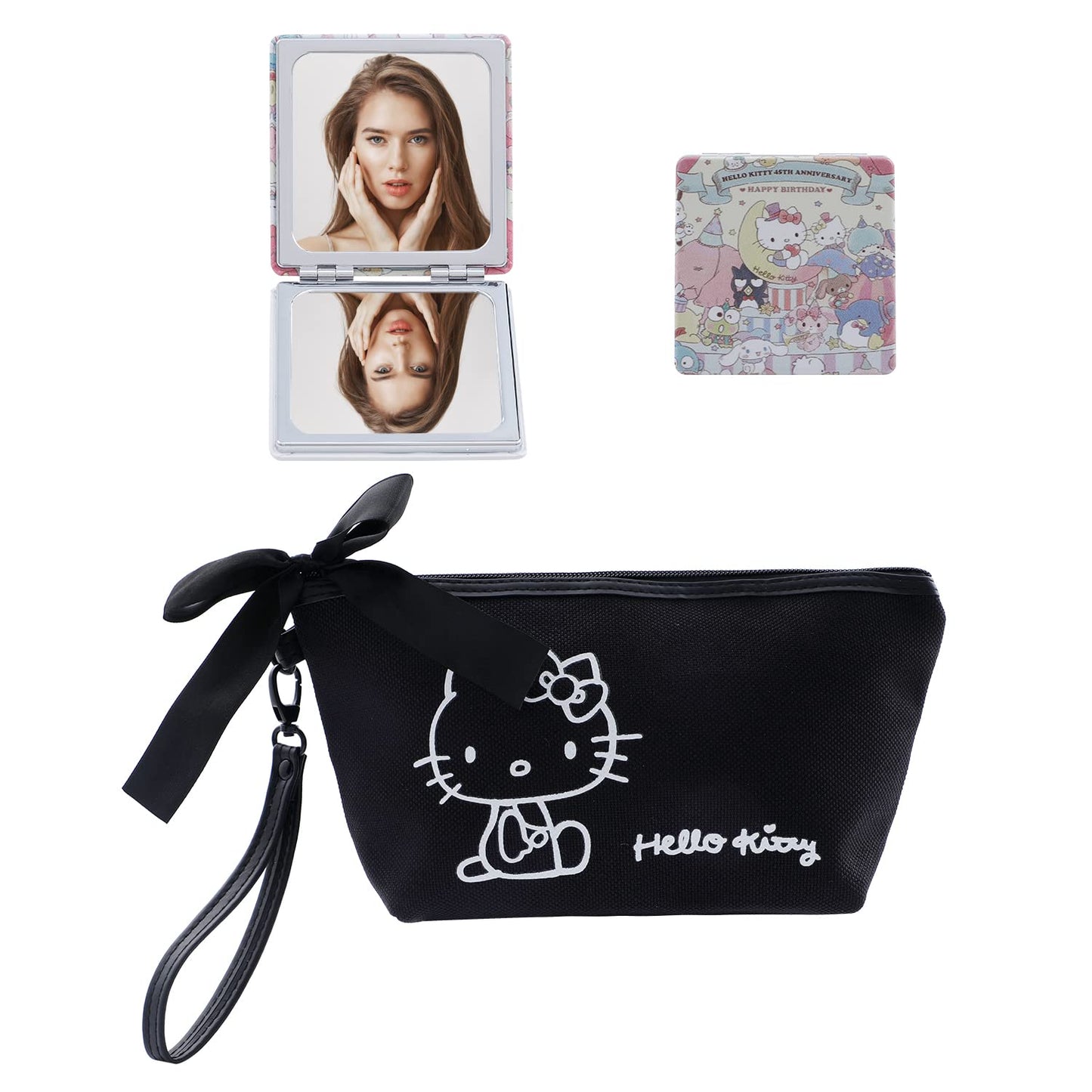 G-Ahora Kitty Kuormi Melo-dy Cin Cosmetic with Mirror Big Makeup Bag Cosmetic Bag Travel Carrying Case Kitty Cat Toiletry Bag Lady Gift（KT）