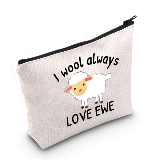LEVLO Funny Lambs Farm Animals Lovers Gifts I Wool Always Love Ewe Makeup Bags Lamb Sheep Pun Xmas Valentine Travel Case(Always Love Ewe)