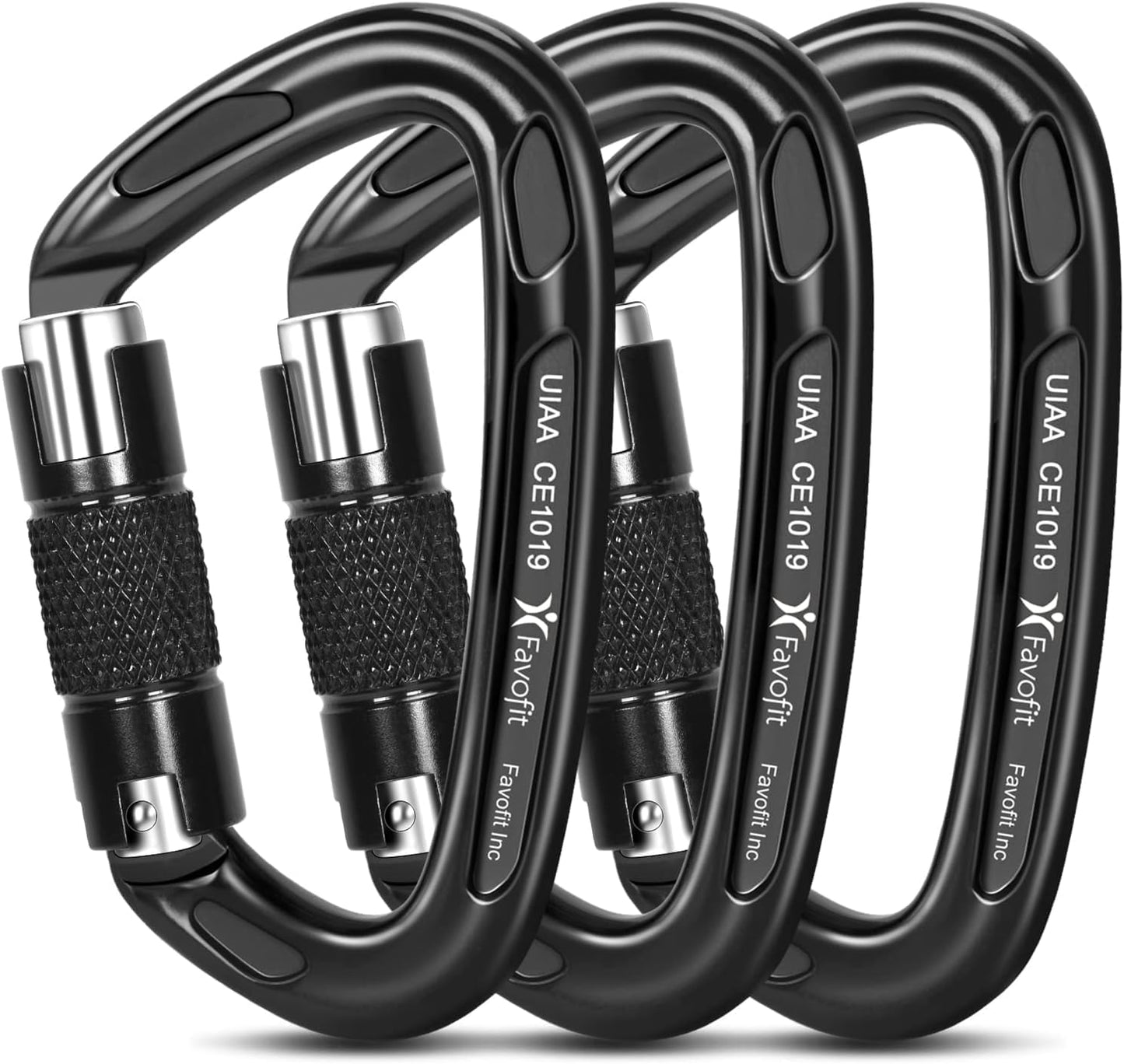 Locking Climbing Carabiners Heavy Duty - Favofit UIAA Certified Rock Climbing Clips for Climbers - Large Caribeaner as Firefighter Safety Survival Gear Equipment
