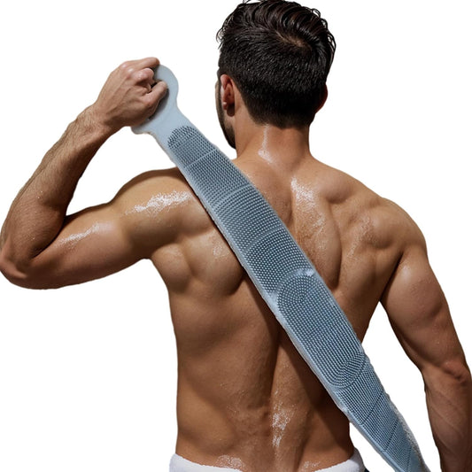 Silicone Back Scrubber for Shower, 35.5 Inches Extra Long with Handles, Body Brush for Exfoliating and Massage, Bath Brush for Men and Women (Grey)