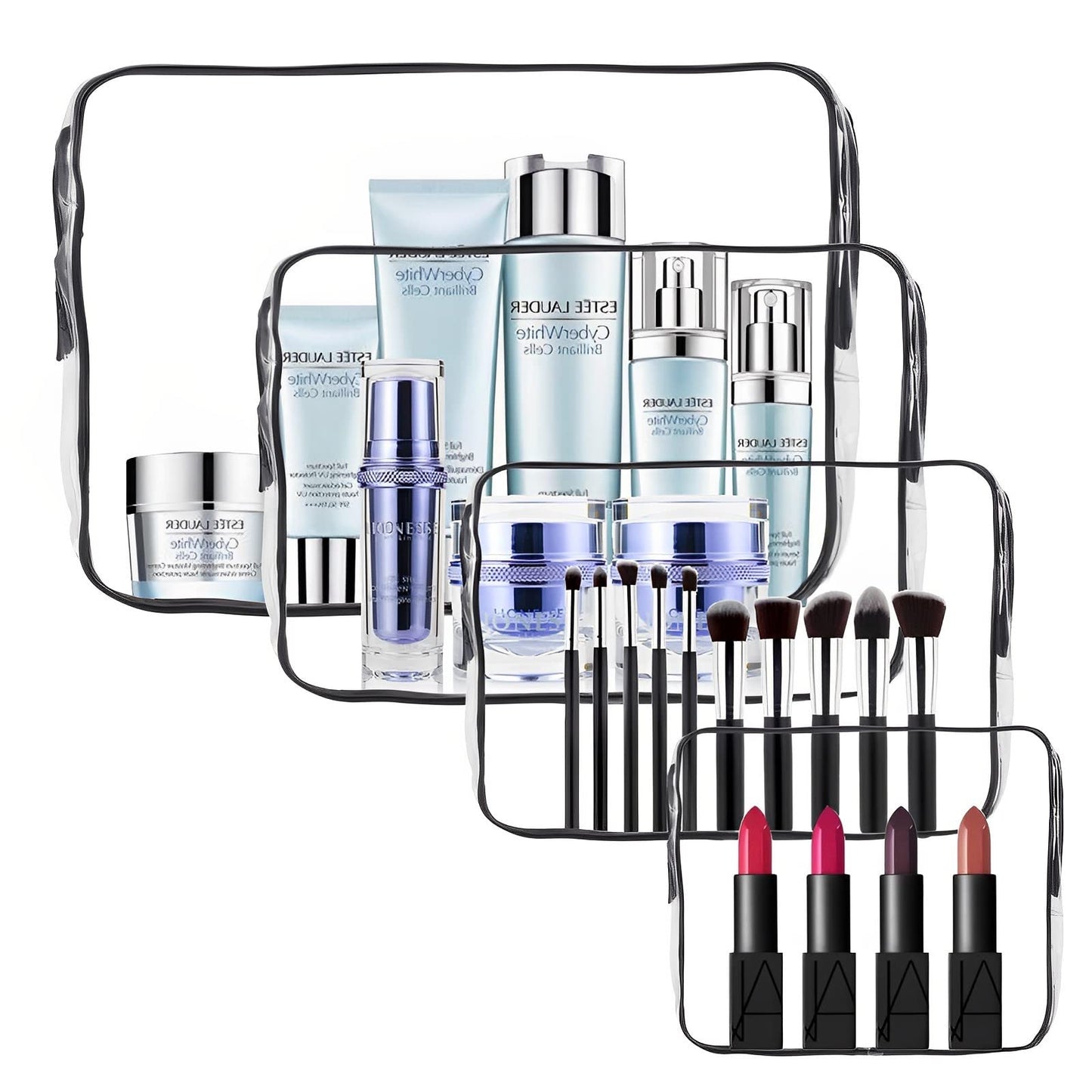 EVDIAGD TSA-Approved Clear Cosmetic Bag, 4 Pcs Waterproof Clear Plastic Cosmetic Makeup Bags, Transparent Packing Organizer Storage Bags.Christmas Gift for Mother,Wife,Grilfriends(Black).