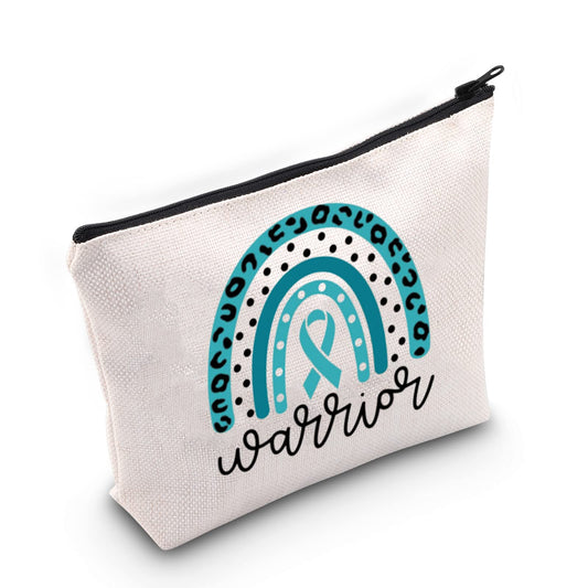 BLUPARK Ovarian Cancer Awareness Makeup Bag Ovarian Cancer Survivor Gift Ovarian Cancer Warrior Gift Teal Ribbon Support Gift (Ovarian Cancer Warrior)