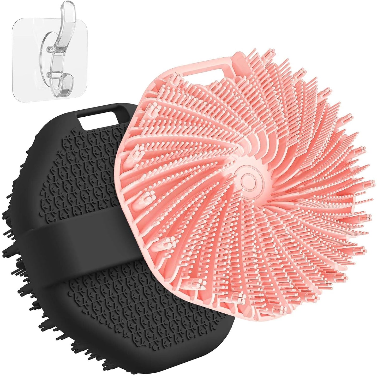 2 PCS Silicone Body Scrubber Shower Brush, Upgrade Super-Exfoliating Shower Scrubber with Non-Slip Hand Strap, Silicone Body Buffer for Use in Shower (Black+Pink)