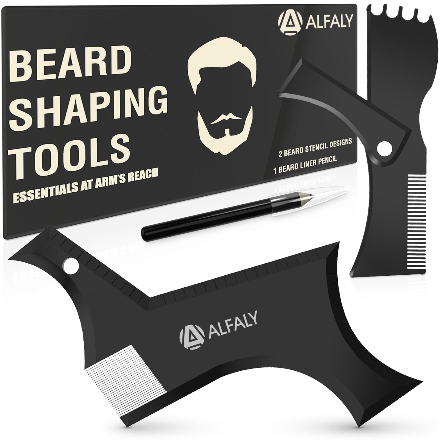 Alfaly Beard Shaper Tool Kit for Beard Shaping & Styling – Premium Beard Lineup and Guide Tool for Men– Perfect for Styling and Edging – Comes with Beard Pencil 1
