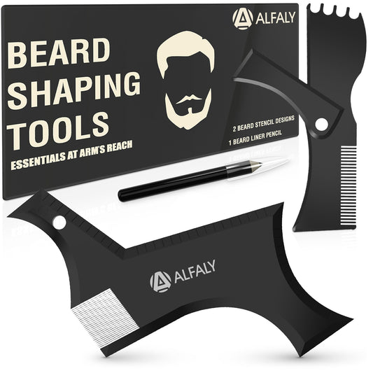 Alfaly Beard Shaper Tool Kit for Beard Shaping & Styling – Premium Beard Lineup and Guide Tool for Men– Perfect for Styling and Edging – Comes with Beard Pencil 1