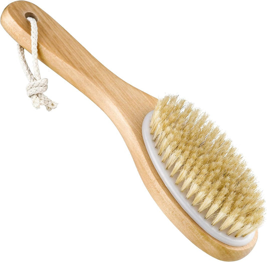 Dry Brushing Body Brush, 100% Natural Boar Bristle Beauty Body Dry Brush Brushing, with Contoured Wooden, Ergonomic Handle, Easy to Clean for Back Legs Feet Exfoliates Dead Skin