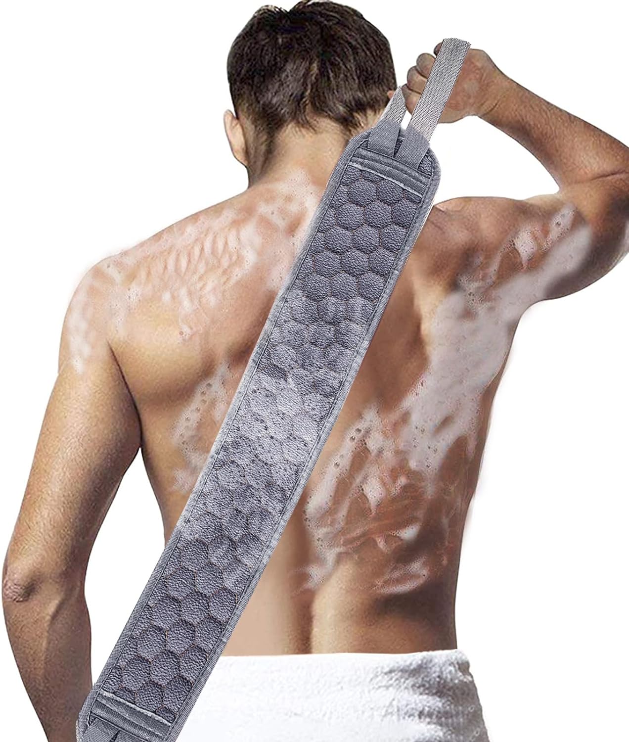 S&R PLKOP Exfoliating Back Scrubber, Double Sided Scrub Towel with Handle for Kids and Women's Showers - Effective shower accessory for exfoliating back scrub and dead skin