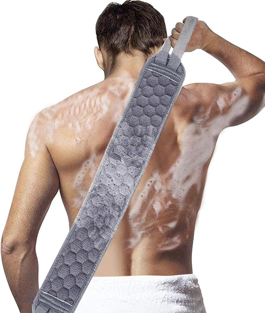 S&R PLKOP Exfoliating Back Scrubber, Double Sided Scrub Towel with Handle for Kids and Women's Showers - Effective shower accessory for exfoliating back scrub and dead skin