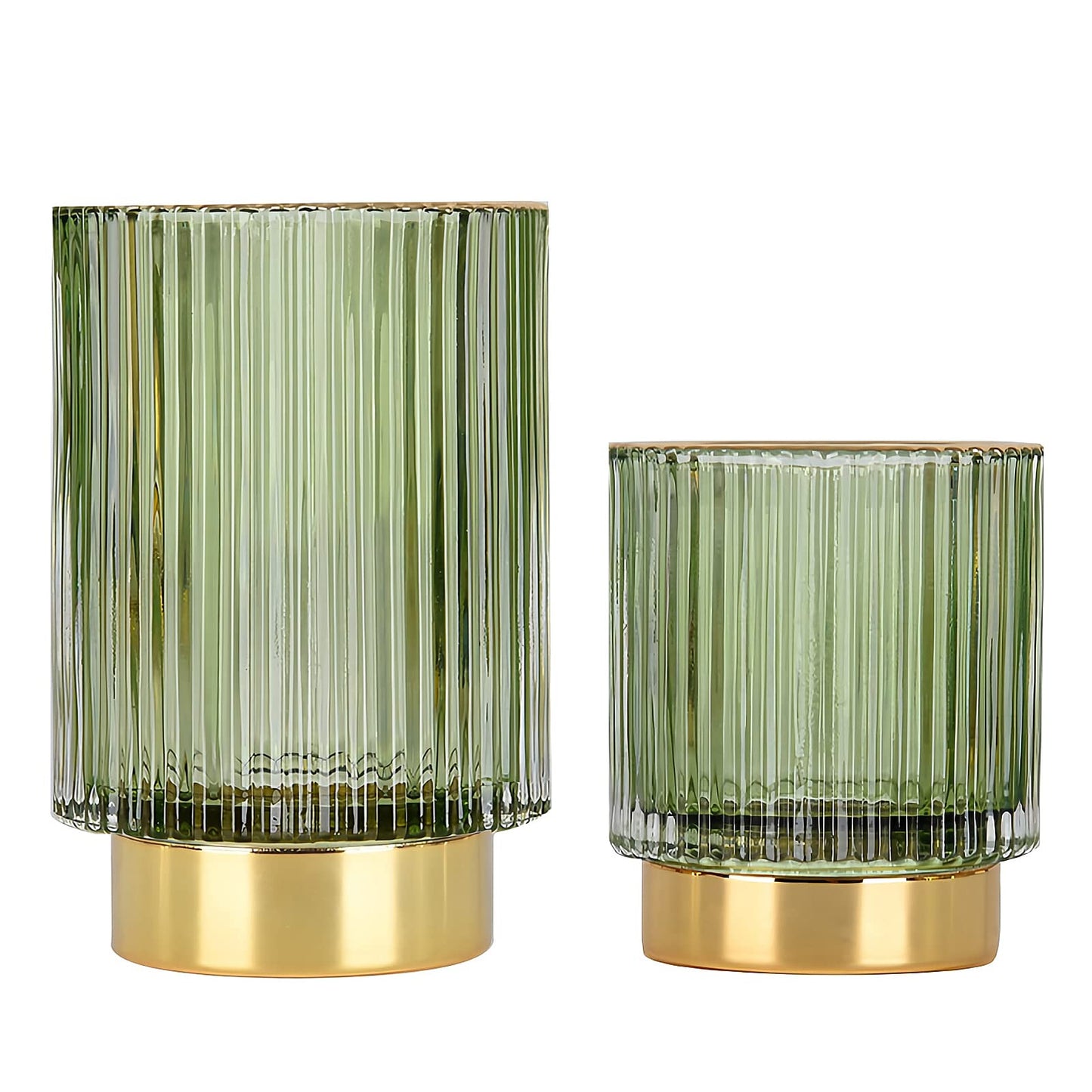 DASITON Makeup Brush holder Organizer,Crystal Cosmetic Glass Storage Holder, Vintage Make Up Brush Cup Pen Pencil Holder striped vase(Green S+L