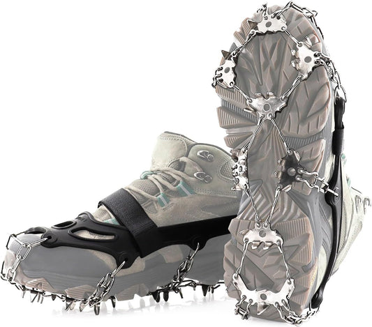 32-Spike Hiking Boots & Shoes Traction Cleats Ice Snow Grips Stainless Steel Anti Slip for Winter Outdoor Activities