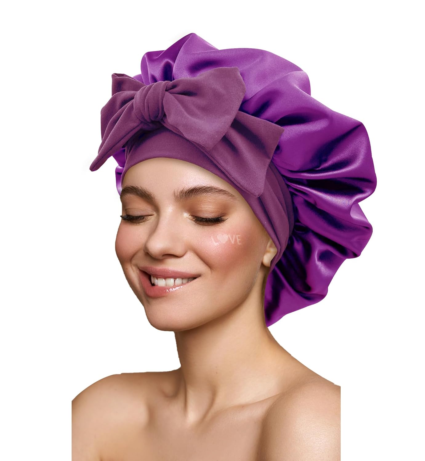 Satin Bonnet Silk Bonnet Hair Bonnet for Sleeping Large Bonnets with Tie Band Hair Wrap with Adjustable Straps Hair Cap Night Sleep Caps for Women Curly Braid Hair Purple