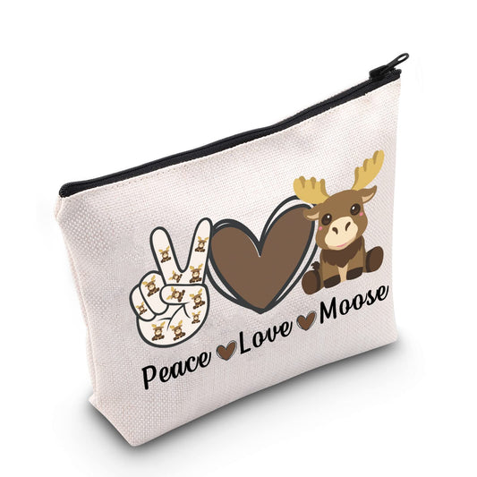 MNIGIU Funny Moose Gift Peace Love Moose Cosmetic Bag Moose Deer Makeup Bag Moose Lover Gift