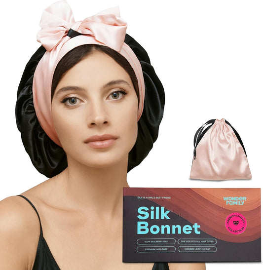 Hair Silk Bonnet for Sleeping Women - Reversible Wonder Loop Mulberry Silk Hair Bonnet for Curly Hair