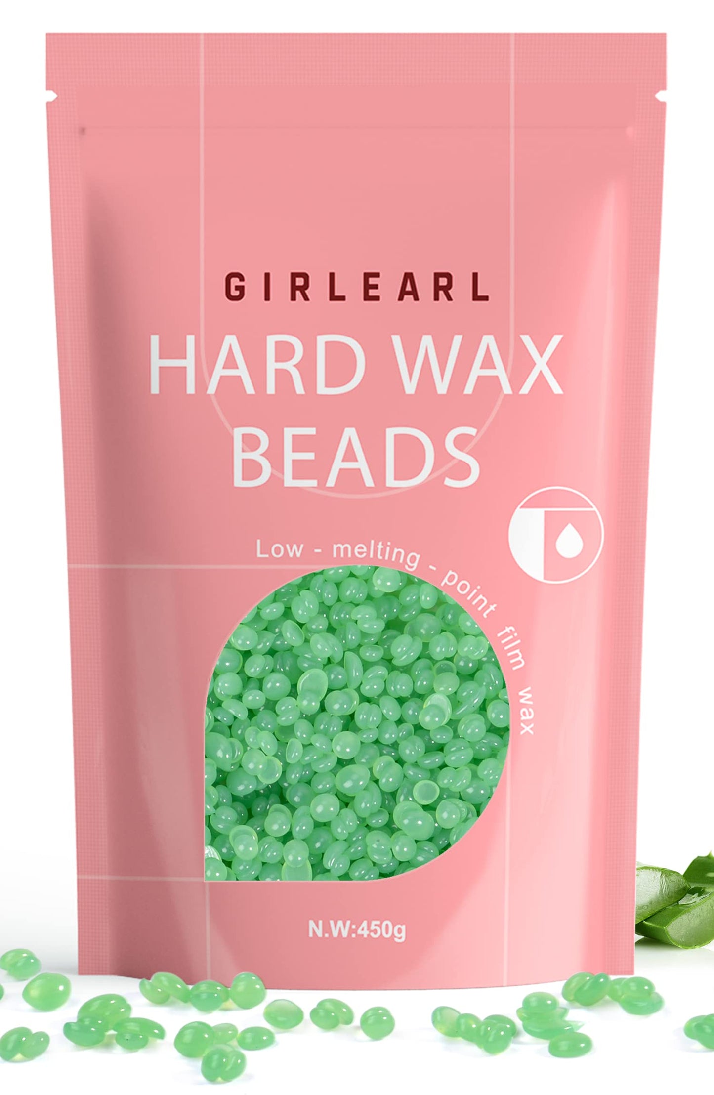 GIRLEARLE Hard Wax Beads, 1lb Wax Beans for Hair Removal, Hard Wax for Women Sensitive Skin at Home, Wax Refill Perfect for Eyebrow, Brazilian Bikini, Legs, Facial and Full Body with Aloe Vera Formula