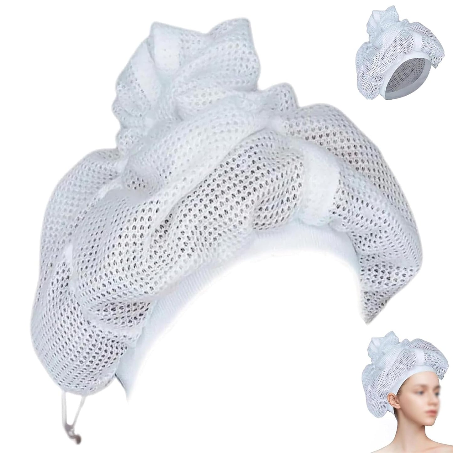 Net Plopping Cap For Drying Curly Hair, Soulta Net Plopping Cap For Drying Curly Hair With Drawstring, Adjustable Net Plopping Cap For Drying Curly Hair, Net Plopping Bonnet Net Plopping Cap (White)