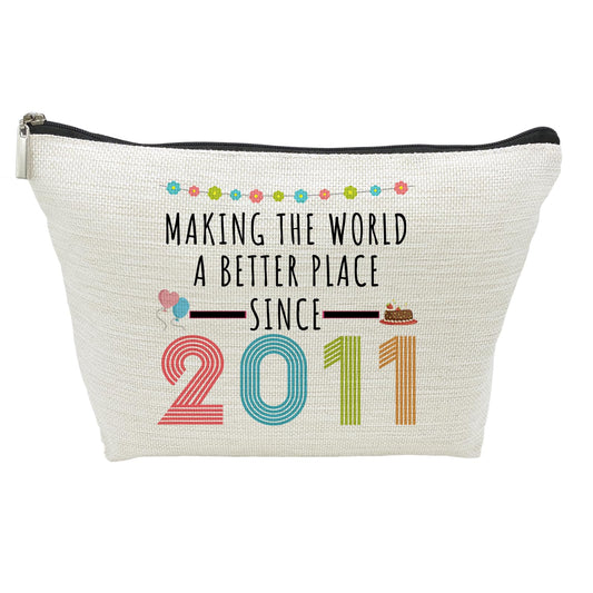 13rd Birthday Gifts for Girls, Funny 13 Year Old Gift Makeup Bag, 2011 13rd Birthday Cosmetic Bags for Her, Teens, Sister, Daughter, Niece, Granddaughter, Making The World a Better Place Since 2011