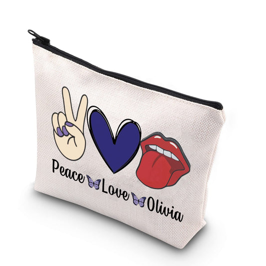 TSOTMO Music Enthusiast Gift Peace Love Olivia Singer Merch for Fandom Girls Zipper Pouch Makeup Bag (Peace Love Olivia)